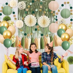 Sage Green Gold Party Decorations, 45Pcs Kit Balloons Paper Pompoms Tassel Ga…