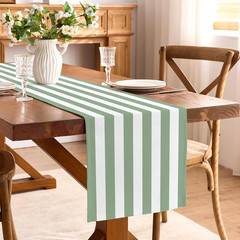 Sage Green and White Cabana Striped Table Runner Baby Shower Birthday Party Deco