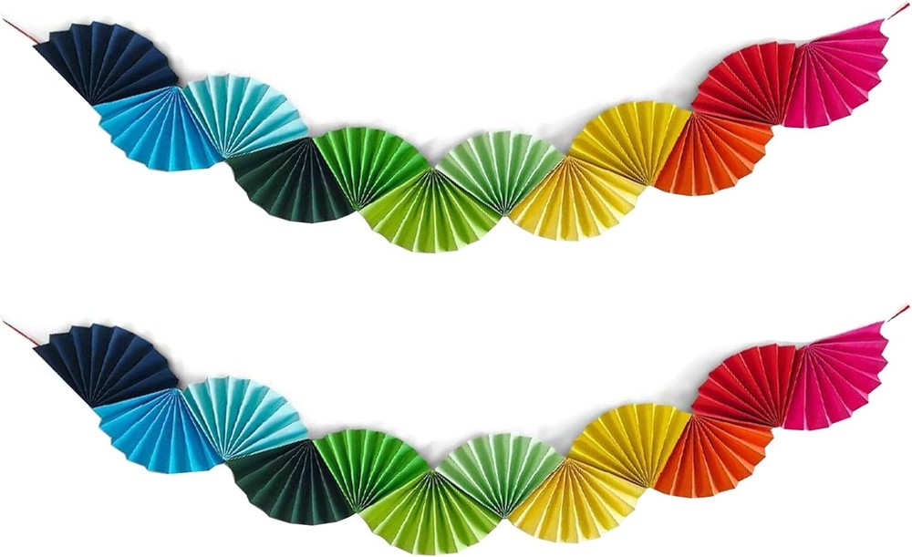 Banner Garland Fan-Shaped, Rainbow Colors Wall Decor Party Decorations for
