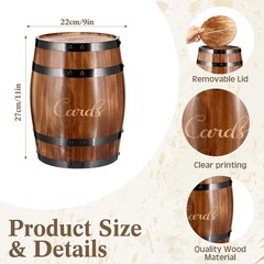 Wedding Oak Whiskey Barrel Card Box with Slot Gift Light Brown