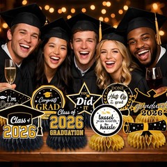 Graduation Decorations 2026 Black Gold Honeycomb Table Centerpiece Class of 2026