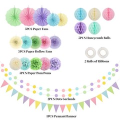 Pastel Party Decorations, 24Pcs Classroom Baby Shower Decor with Hanging Fans…