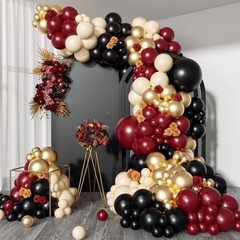 155PCS Burgundy Maroon Black Gold Balloon Garland Arch Kit