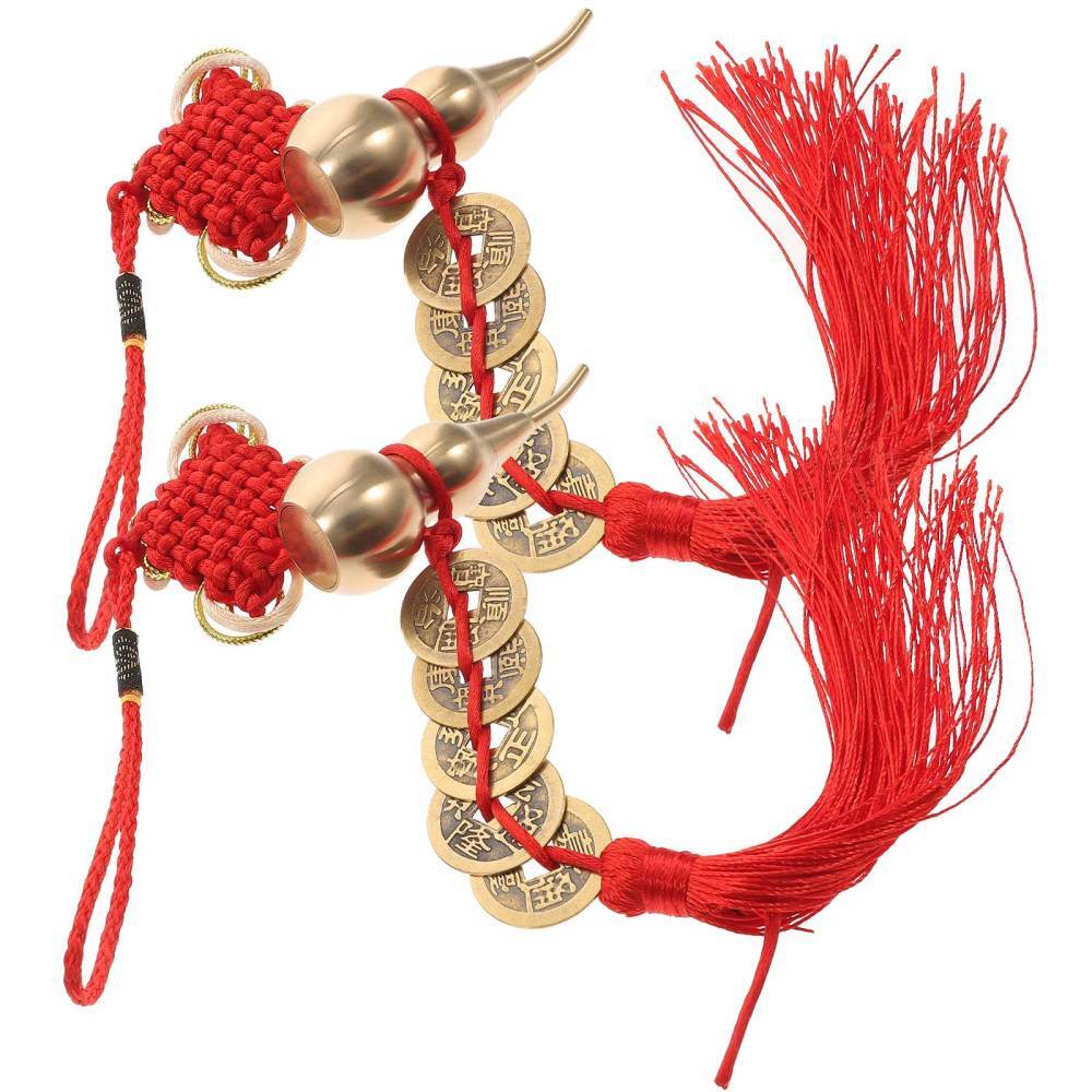 2 Pcs Gourd Brass Pendants Chinese Knot New Year Festival Front Door Decor