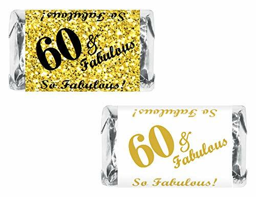 60 & Fabulous Miniatures Candy Bar Wrapper, (Set of 60) Mini Candy Bar Stickers
