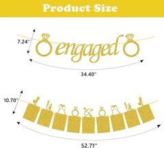 Engagement Wedding Decorations, Gold Engaged Banner and Photo Banner with Rom…
