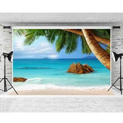 10x7ft Tropical Beach Photography Backdrops White Cloud Blue Sky Sea Coconut …