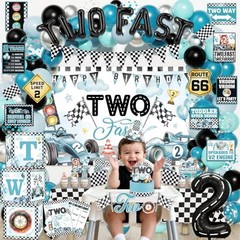Two Fast Birthday Decor, 143Pcs Race Car Racing 2nd Birthday Party
