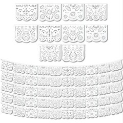 5 Pack White Papel Picado Banner, Large Plastic Mexican 16.5 ft,
