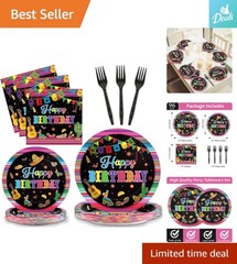 Complete 96PCS Mexican Dinnerware Set: Plates, Napkins & Forks for 24 Guests