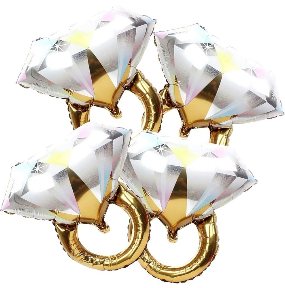 4pcs Diamond Engagement Ring Mylar Balloons, Marriage Engagement and Wedding Bri