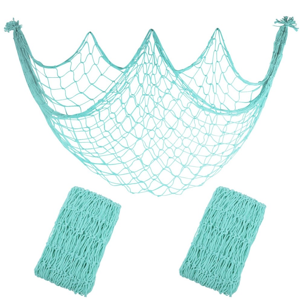 2 Pack Decoractive Fishing Net 80×40 Inch, 3mm Thickness Light Blue Natural C…