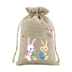 Easter Rabbit Drawstring Bags Set of 30 for Candy Present Pouch Linen Mix