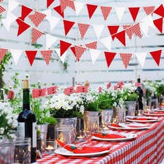 32Ft Red Party Decorations Red Plaid Checkered White Triangle Flag Gingham Pe…