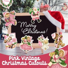 12 Pcs Pink Vintage Christmas Cutouts Home Decorations, Multicolored