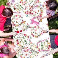 Flower Birthday Decorations, 170Pcs Butterfly Floral Pink, Green