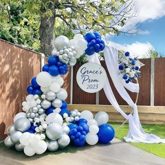 60pcs Blue and Silver Balloons, 12inch Royal Blue White Metallic Silver Party…