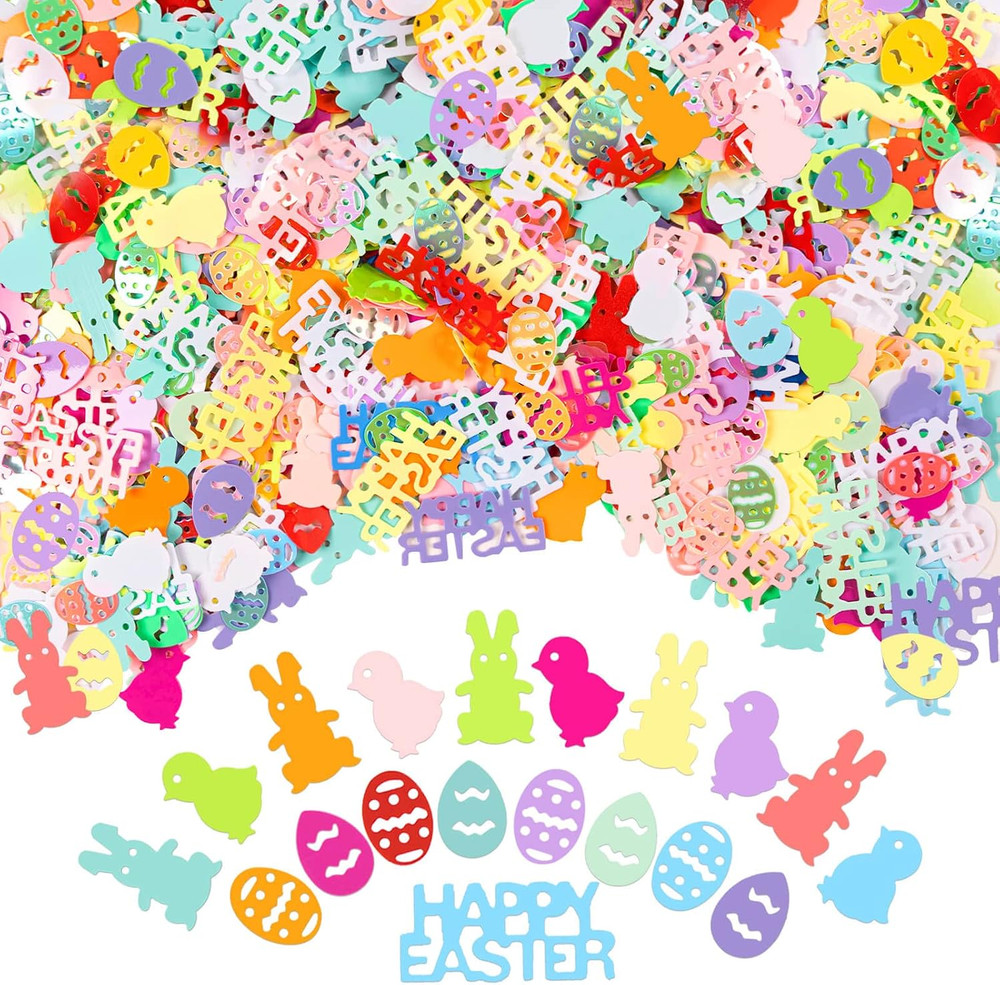 1500 PCS Easter Confetti Rabbit Egg Chicken Shape Glitter Metallic Foil Table Sc