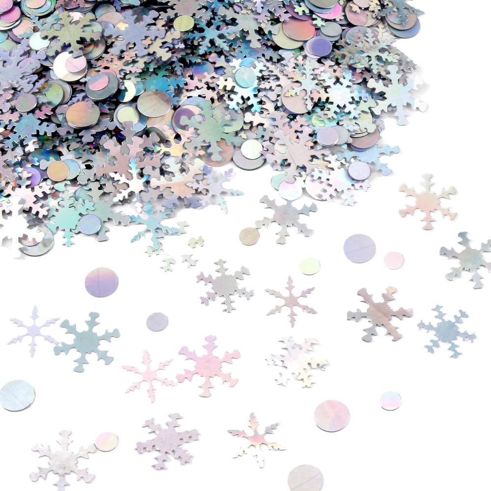 1500PCS Iridescent Silver Snowflake Table Confetti Winter Party Snowflake Foil M