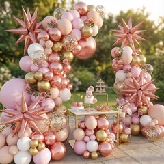 146PCS Rose Gold Balloons Arch Pastel Pink Metallic Gold Matte White Confetti…
