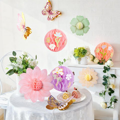 Pastel Butterfly Decorations Hanging Paper Flowers Honeycomb Birthday for Fairy