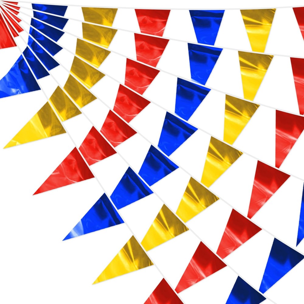 40M/130FT Gold Blue Red Glitter Triangle Pennant Banner Flag Metallic Bunting…