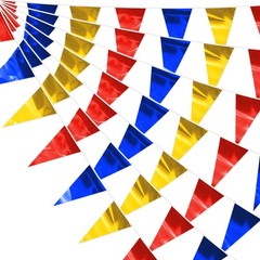 40M/130FT Gold Blue Red Glitter Triangle Pennant Banner Flag Metallic Bunting…