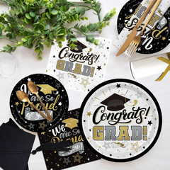 Graduation Decorations 2026 Black and Gold Grad Party Supplies with Disposable