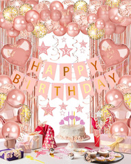 Rose Gold Birthday Decorations Set Banner Balloons Curtain Party Decor