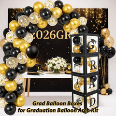 Grad Balloon Boxes for Balloon Arch Kit Black Gold Graduation Decorations 2026 P