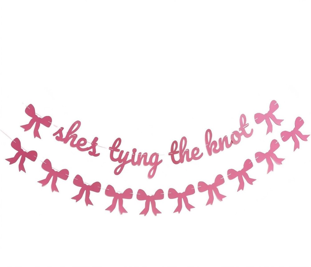 She’s Tying The Knot Banner & Pink Glitter Pink Bow Bunting Garland – Coquett…