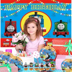 43PCS Thomas Train Party Supplies Set Plates Balloons Banner Cake Toppers