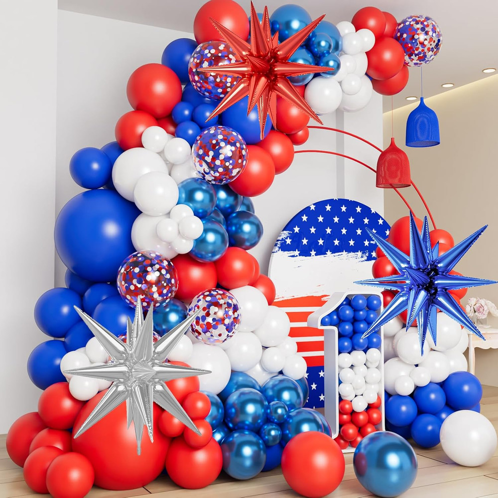Red White Blue Balloon Garland Arch Kit for 4Th of July Independence Day Veteran