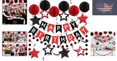 Complete Red and Black Happy Birthday Decoration Set – Durable and Reusable