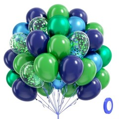 60pcs Blue and Green Balloons 12inch with Navy Blue Metallic Blue Green