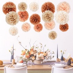 16 PCS Earth Tone Brown Tissue Paper Pom Poms For Fall Wedding Party Decor