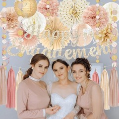 Engagement Party Decorations – Glitter Happy Engagement Banner & Boho Tassel Gar