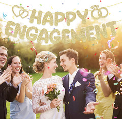 Pre-Strung Engagement Party Decorations,Glitter Happy Engagement Banner,Engaged