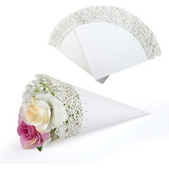 White Lace Paper Doilies Fan Shaped Confetti Cones Wedding Baby Shower Parties