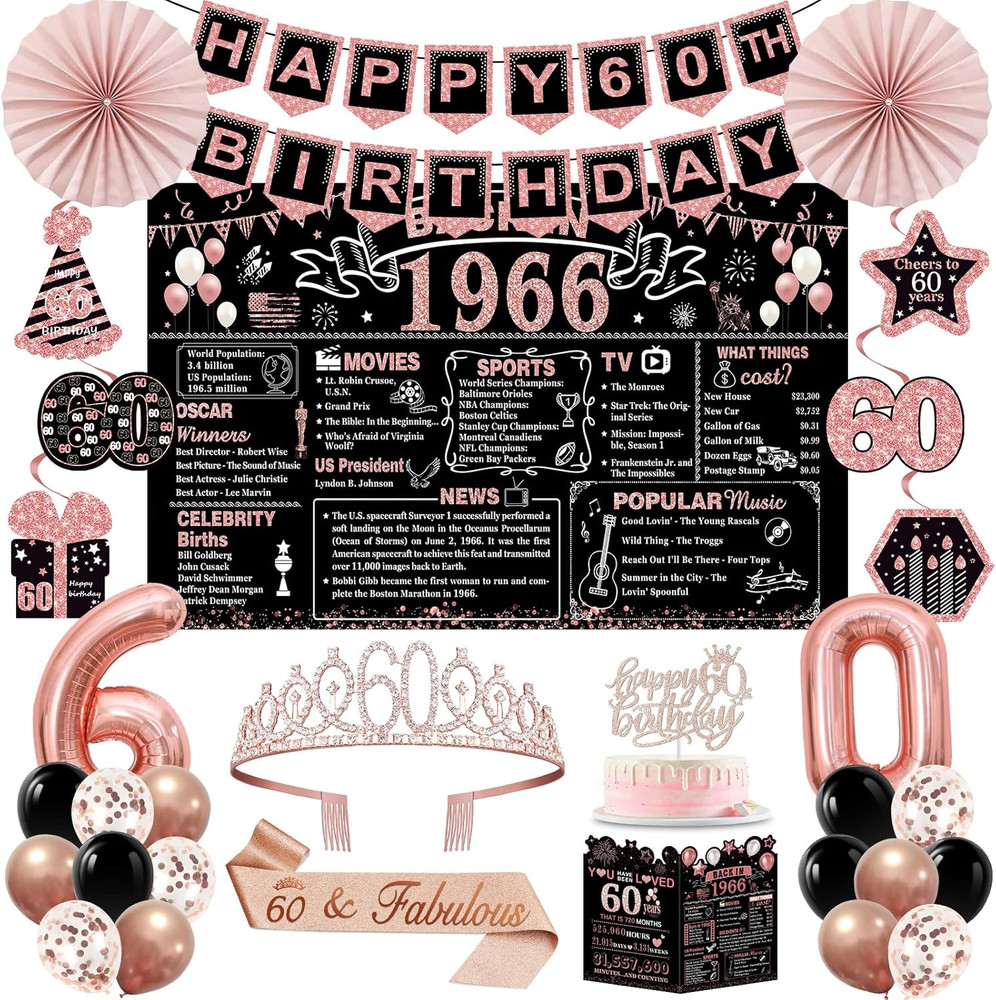 60Th Birthday Decorations for Women,32Pcs Back in 1966 Birthday Party Decoration