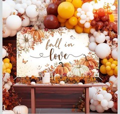 Mocsicka Fall Wedding Floral Pumpkin Polyester Backdrop 6ft x 3.6ft