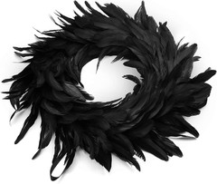 13.5″ Black Natural Feathers Wreath for Halloween Decorations, Spooky Scene Part