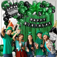 Green Party Decorations, Green Black Silver Foil Balloons Happy Banner Fringe…