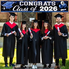 Blue White Class of 2026 Graduation Party Decorations, 9 4/5ft Congrats Grad Yar