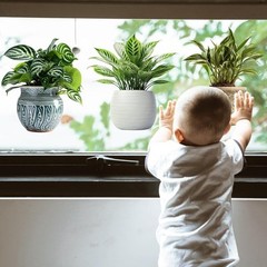Supzone Potted Plants Window Clings 3pcs Simulated Green Multi-colored