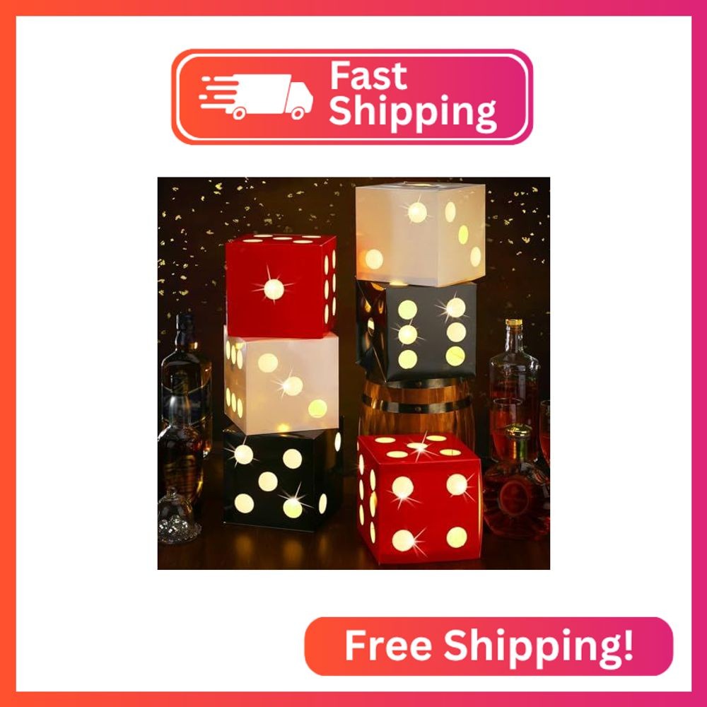 Motipuns 6 Pcs Large Dice Favor Boxes with Light, 6.7 Inch Dice Box Casino Party