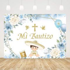 7X5Ft Mi Bautizo Backdrop Boy Baptism Christening Party Decorations Supplies Blu