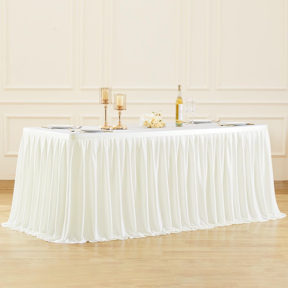 Light Ivory Pleated Ruffle Table Cloth for Wedding Baby Shower Display Table,…