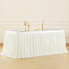 Light Ivory Pleated Ruffle Table Cloth for Wedding Baby Shower Display Table,…