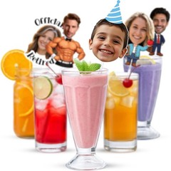 Personalized Plastic Straws- Custom Face Cutout Party Decor Accessories Upload